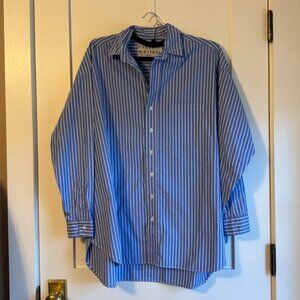 FRANK & EILEEN Shirley Oversized Cotton Button Down Shirt In Blue Stripe